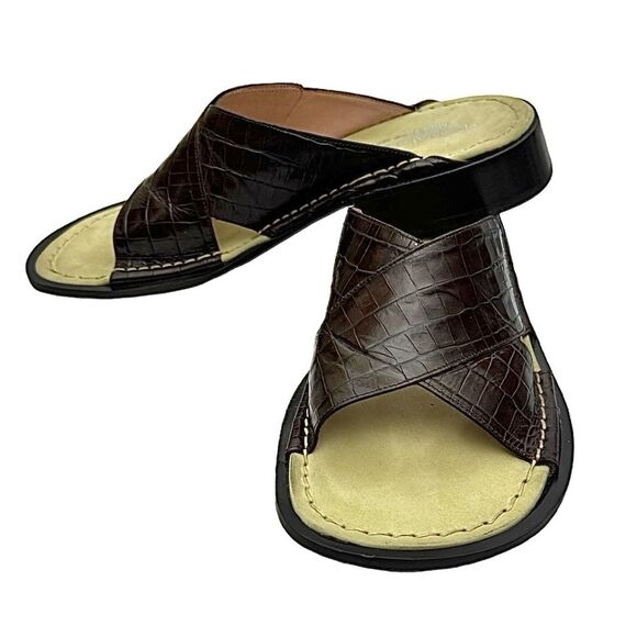 Donald J Pliner Women’s Brown Croco Leather Sandals 5.5 Medium Sandals Pre-Owned - Picture 5 of 11